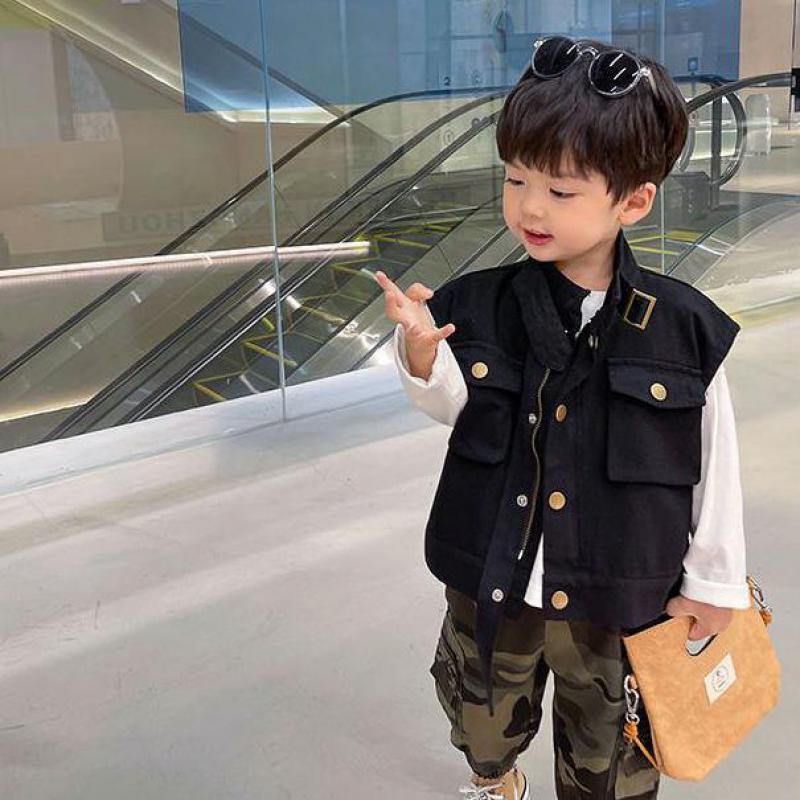 Dječji pamučni prsluci od 2 do 11 godina, kaputi, jesenski prsluci za dječake, spušteni ovratnik, patentni zatvarač, labava ležerna lagana gornja dječja odjeća Hw29