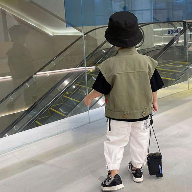 Dječji pamučni prsluci od 2 do 11 godina, kaputi, jesenski prsluci za dječake, spušteni ovratnik, patentni zatvarač, labava ležerna lagana gornja dječja odjeća Hw29