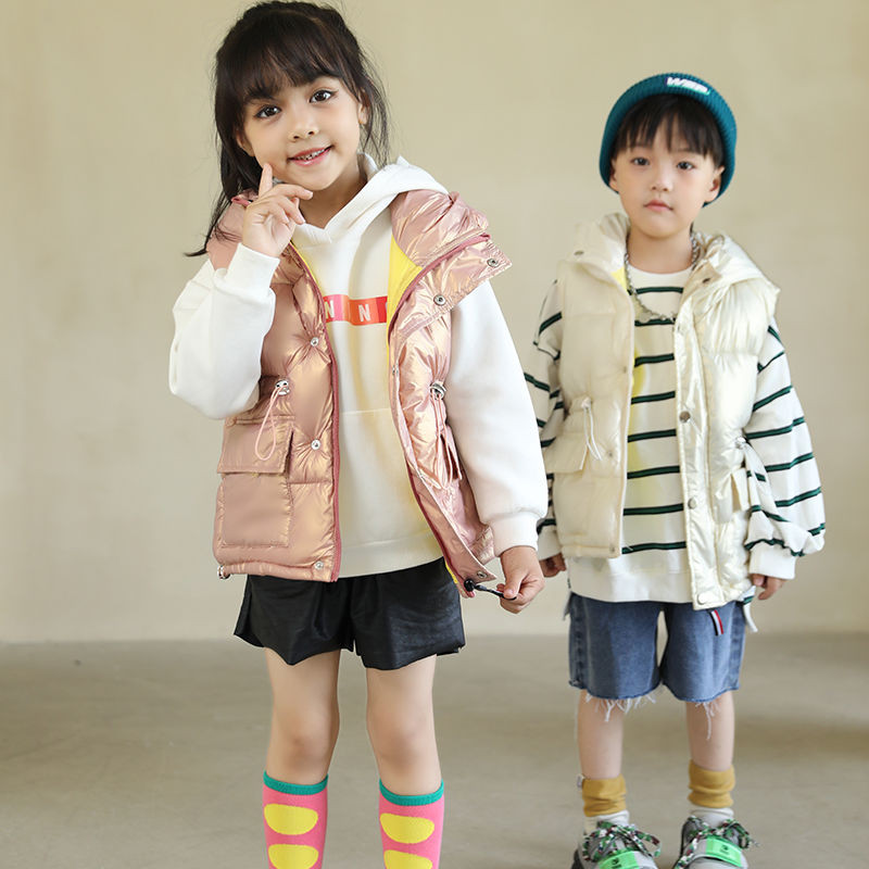 3-8Y ziemas silta bezpiedurkņu jaka bērniem jaka bieza veste ar kapuci zēniem meitenēm meitenēm bērnu veste mētelis TZ661