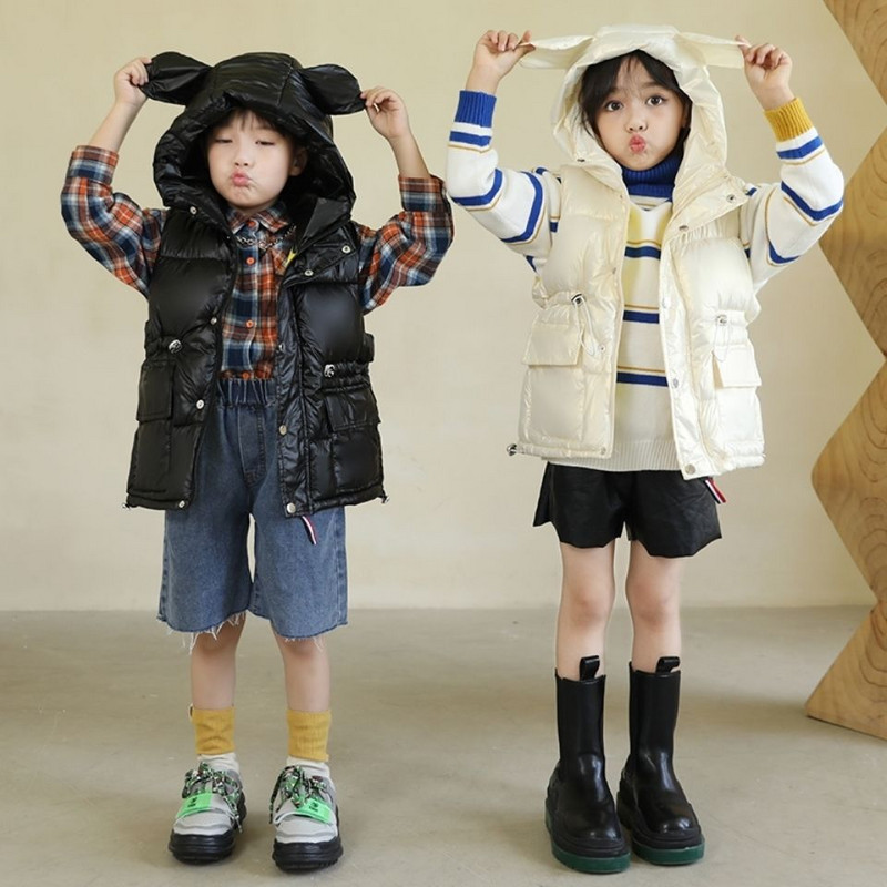 3-8Y ziemas silta bezpiedurkņu jaka bērniem jaka bieza veste ar kapuci zēniem meitenēm meitenēm bērnu veste mētelis TZ661
