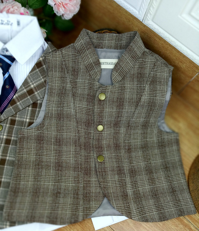 Dječački džentlmenski karirani prsluk, dječji ležerni ovratnik, starinski kratki prsluk