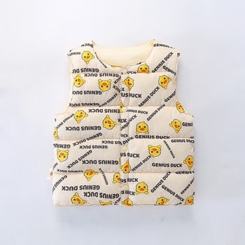 Жълто пухено яке за момчета Прохождащо бебе Зимна жилетка Момичета Термични жилетки Сладък модел на патица Детски дрехи