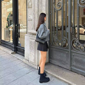 Zimski ženski kaput 2023. Novi ležerni dugi rukavi kratkih džepova i patentni zatvarač Kratka gornja jakna od tvida Kaput Sivi gornji dio