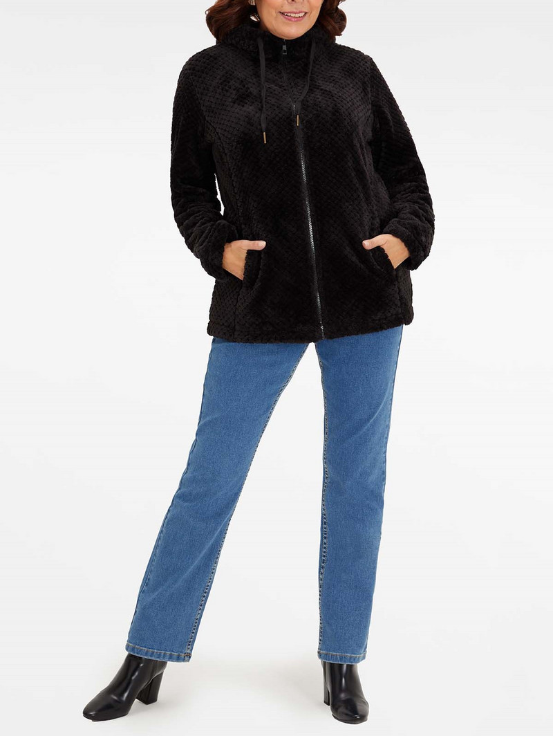 FASHIONSPARK Ženska Teddy Sherpa jakna s kapuljačom na rever i puni patentni zatvarač Puni kratki flis Sweatshirt Meka topla zimska gornja odjeća s džepovima