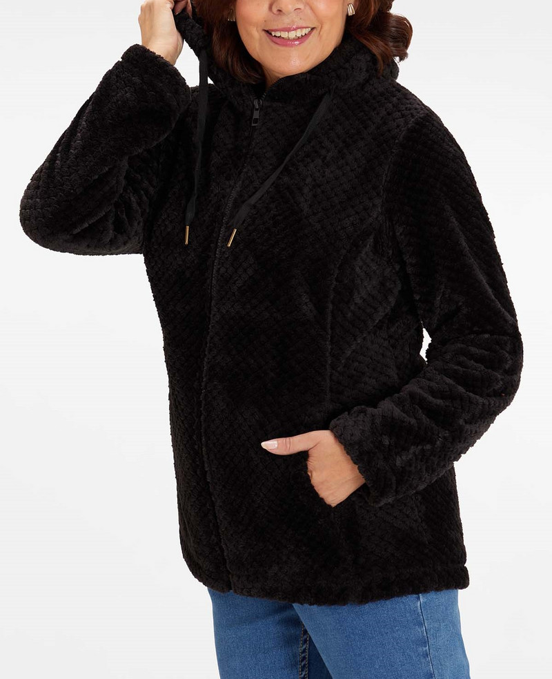 FASHIONSPARK Ženska Teddy Sherpa jakna s kapuljačom na rever i puni patentni zatvarač Puni kratki flis Sweatshirt Meka topla zimska gornja odjeća s džepovima