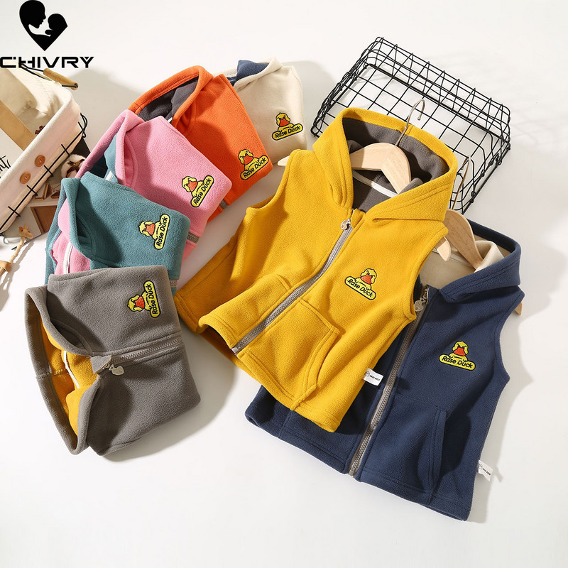 Noi pentru copii de iarnă îmbrăcăminte exterioară caldă veste fără mâneci cu glugă jachete de desene animate vestă pentru copii pentru băieți fată fleece polar vestă pentru copii