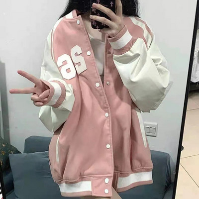 Jachetă bomber supradimensionată pentru femei Jachete de baseball varsity Y2k Jachetă de baseball Harajuku retro americană Streetwear