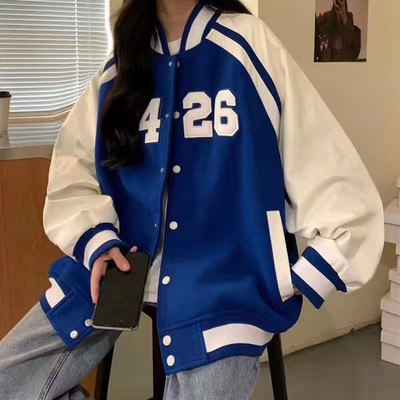 Jachetă bomber supradimensionată pentru femei Jachete de baseball varsity Y2k Jachetă de baseball Harajuku retro americană Streetwear