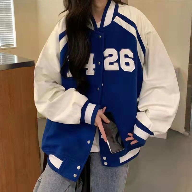 Jachetă bomber supradimensionată pentru femei Jachete de baseball varsity Y2k Jachetă de baseball Harajuku retro americană Streetwear