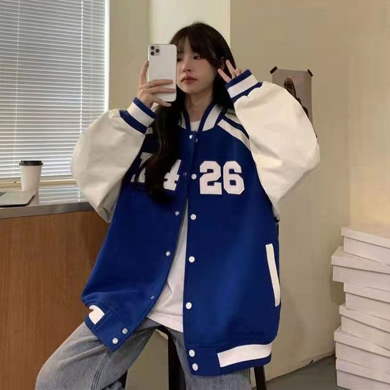 Jachetă bomber supradimensionată pentru femei Jachete de baseball varsity Y2k Jachetă de baseball Harajuku retro americană Streetwear