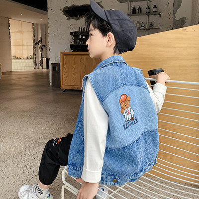 Odjeća za dječake Jean prsluk s vezom iz crtanih filmova Denim prsluk za male dječake bez rukava na spušteni ovratnik Kaputi za dječake 2-12 godina
