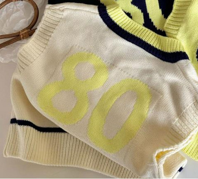 Dječji prsluk Proljeće 2023. Novi digitalni prsluk kontrasta boja Dječaci Djevojčice Pleteni prsluk bez rukava s V-izrezom