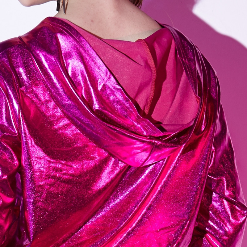 Jachetă bomber roșu trandafir pentru femei de primăvară, toamnă, cu glugă.