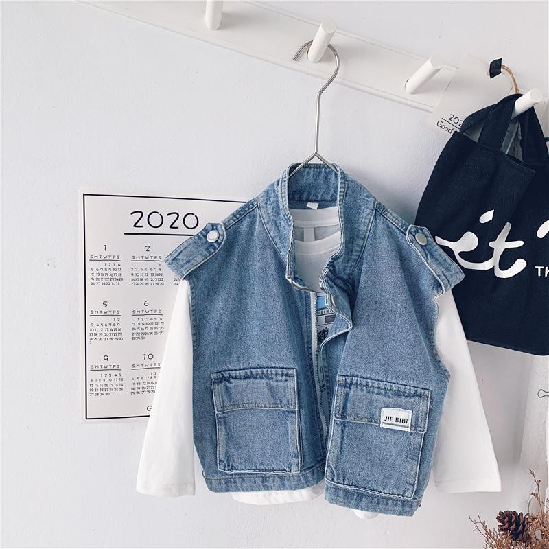 Primăvară Toamnă 2021 Produs Nou Vestă pentru copii Băieți largi Îmbrăcăminte de lucru Vestă de denim la modă Copii mijlocii și mici