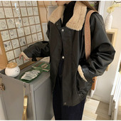 Kožna deblja jakna Ženska pahuljasta ovratnica s otvorenim ovratnikom Ženski kaput s dugim rukavima 2023. Jesen Zima Ulična široka odjeća za moto bicikliste