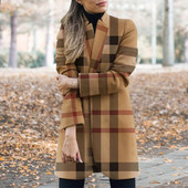 Jachetă de lână în carouri de toamnă iarnă pentru femei