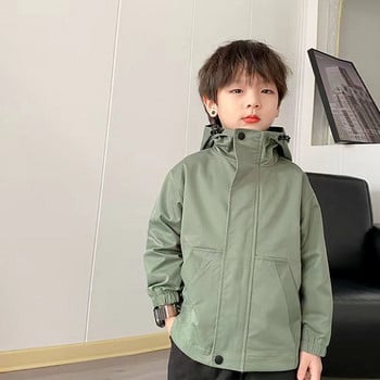 2023 Модно детско облекло за момчета Улично облекло с качулка Палто с дълъг стил Корейско ежедневно есенно пролетно яке Ветровка G23