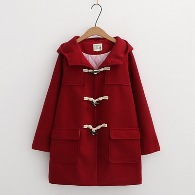 Sieviešu garās vilnas maisījumi 2023. gada ziemas brīvs, silts mētelis vilnas mēteļi ar kapuci Biroja darba apģērbi, ar ragu pogu, elegants mētelis