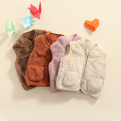 Lioraitiin 1-5 Yeasr Toddler Baby Girl Zīdaiņu plīša veste bez piedurknēm, Vienkrāsaina bērnu virsdrēbes ar V veida kakla rāvējslēdzēju un kabatām