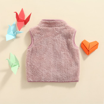 Lioraitiin 1-5Yeasr Прохождащо бебе момиче Плюшена жилетка без ръкави, Детско едноцветно връхно облекло с цип с V-образно деколте и джобове