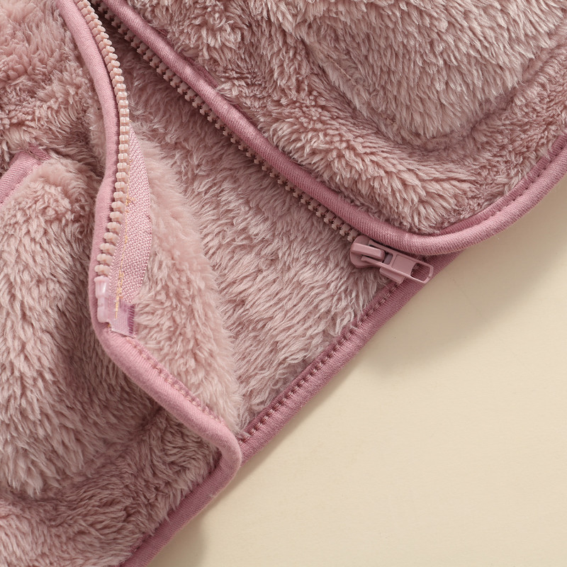 Lioraitiin 1-5 Yeasr Toddler Baby Girl Zīdaiņu plīša veste bez piedurknēm, Vienkrāsaina bērnu virsdrēbes ar V veida kakla rāvējslēdzēju un kabatām