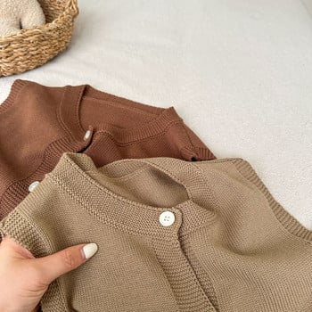 Детски пуловери 2023 Есен Нови момчета Момичета Едноцветна жилетка Бебешко плетено палто Тенденция