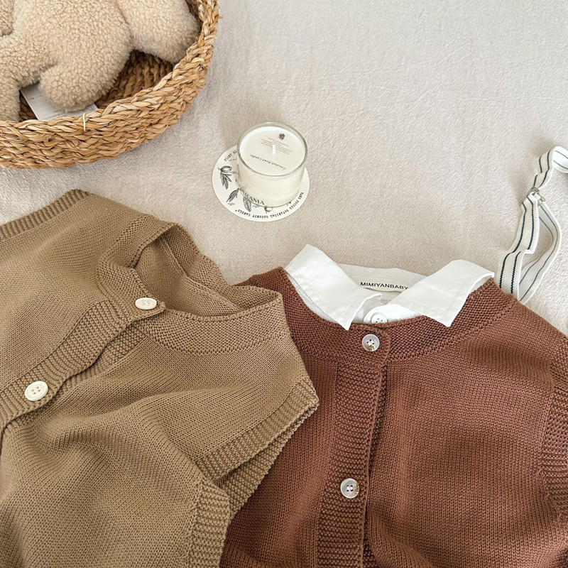 Bērnu džemperi — 2023. gada rudens, jauni zēnu, meiteņu vienkrāsainas veste, mazuļa adīta mēteļa tendence