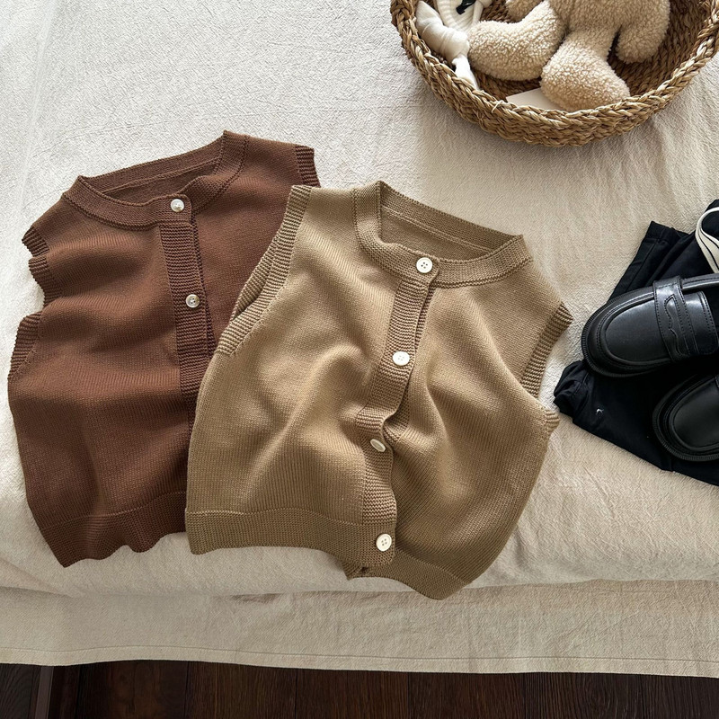 Bērnu džemperi — 2023. gada rudens, jauni zēnu, meiteņu vienkrāsainas veste, mazuļa adīta mēteļa tendence