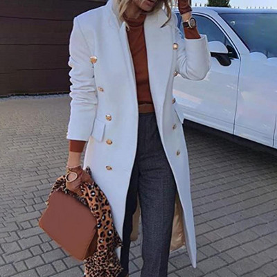 Елегантно ежедневно палто Slim Fit Модно вълнено палто с дълъг ръкав Едноцветно женско палто