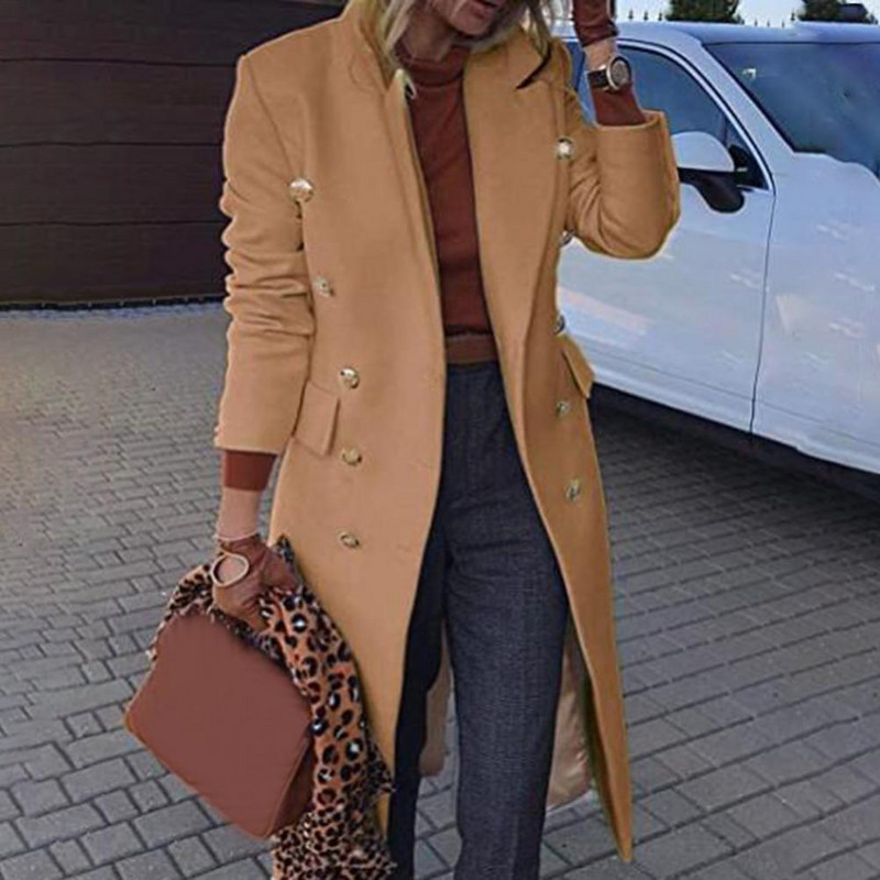 Елегантно ежедневно палто Slim Fit Модно вълнено палто с дълъг ръкав Едноцветно женско палто