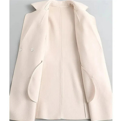 Novi starinski vuneni kaput na vezanje za 2023. Vunena jakna srednje dužine Crni uski ženski dugi kaput jesen-zima Vrhunski kaput od kašmira