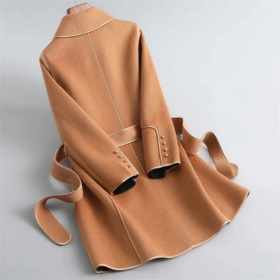 Novi starinski vuneni kaput na vezanje za 2023. Vunena jakna srednje dužine Crni uski ženski dugi kaput jesen-zima Vrhunski kaput od kašmira