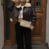 Jachetă groasă și caldă de iarnă pentru damă, vintage, cu mâneci lungi, cu guler răsturnat, haine de îmbrăcăminte maro șic pentru femei