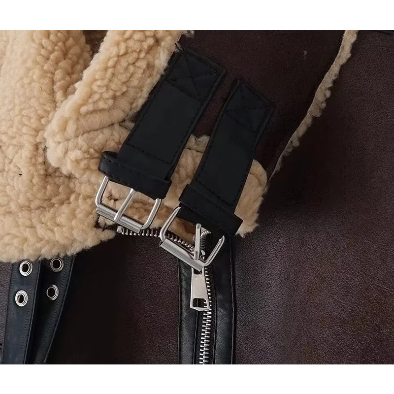 Jachetă groasă și caldă de iarnă pentru damă, vintage, cu mâneci lungi, cu guler răsturnat, haine de îmbrăcăminte maro șic pentru femei