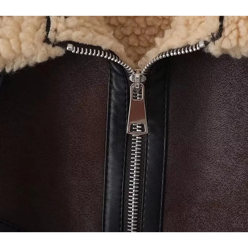 Jachetă groasă și caldă de iarnă pentru damă, vintage, cu mâneci lungi, cu guler răsturnat, haine de îmbrăcăminte maro șic pentru femei