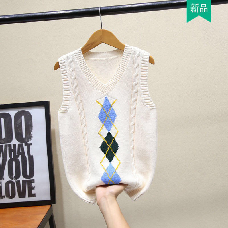 Veste pentru copii de toamnă pentru băiat, ocazional cu romb, pulover tricotat, pentru adolescenți, copii din bumbac, cu decolteu în V, veste fără mâneci 6 10 14 ani