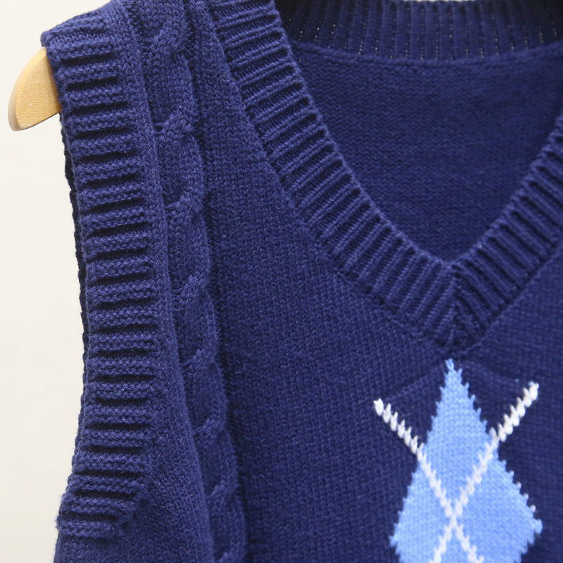 Veste pentru copii de toamnă pentru băiat, ocazional cu romb, pulover tricotat, pentru adolescenți, copii din bumbac, cu decolteu în V, veste fără mâneci 6 10 14 ani