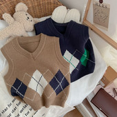 Dječja jesenska odjeća Pleteni pulover za djevojčice i dječake, prsluk, pamučna školska uniforma, dječji prsluk za dječake, pulover za malu djecu