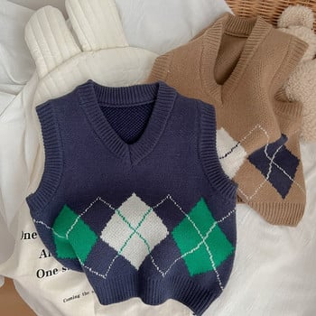 Детски есенни дрехи, плетен пуловер за бебета, момичета, момчета, жилетка, памучна училищна униформа, стил на детска жилетка за момче, пуловер за малко дете