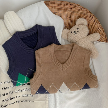 Детски есенни дрехи, плетен пуловер за бебета, момичета, момчета, жилетка, памучна училищна униформа, стил на детска жилетка за момче, пуловер за малко дете