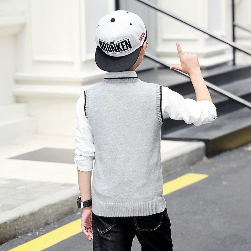 Vestă de pulover fără mâneci, nou sosire, pentru băieți mari, pentru adolescenți, din bumbac, cu decolteu în V, veste tricotate, toamnă, iarnă, tricotaj, veste geometrice