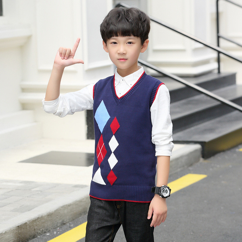 Vestă de pulover fără mâneci, nou sosire, pentru băieți mari, pentru adolescenți, din bumbac, cu decolteu în V, veste tricotate, toamnă, iarnă, tricotaj, veste geometrice