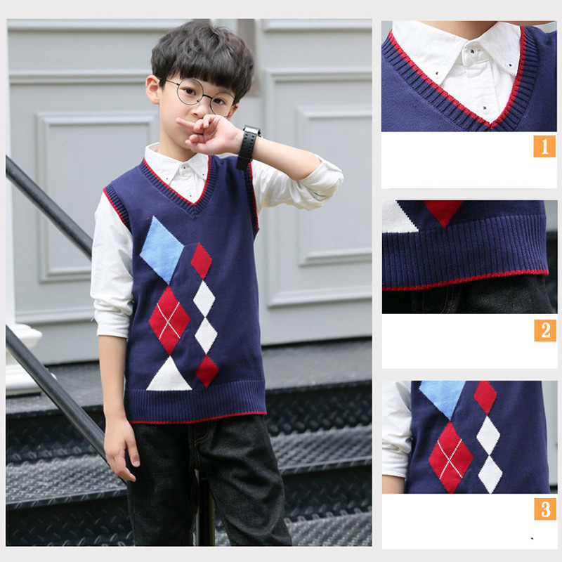 Vestă de pulover fără mâneci, nou sosire, pentru băieți mari, pentru adolescenți, din bumbac, cu decolteu în V, veste tricotate, toamnă, iarnă, tricotaj, veste geometrice