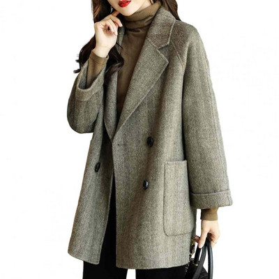 Jesen Zima Ženska vunena jakna srednje dužine Ovratnik na spušteni ovratnik Džemper s dvostrukim kopčanjem Topli kaput Ženska vanjska odjeća Odjeća