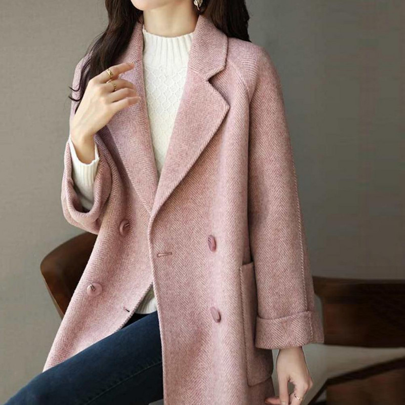 Jesen Zima Ženska vunena jakna srednje dužine Ovratnik na spušteni ovratnik Džemper s dvostrukim kopčanjem Topli kaput Ženska vanjska odjeća Odjeća