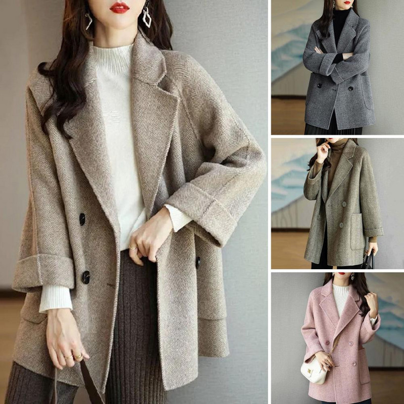 Jesen Zima Ženska vunena jakna srednje dužine Ovratnik na spušteni ovratnik Džemper s dvostrukim kopčanjem Topli kaput Ženska vanjska odjeća Odjeća