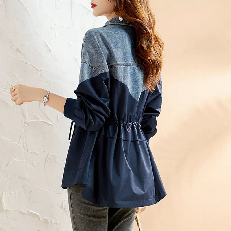 2023. Proljeće i jesen Novi široki kontrastni traper patchwork trenč kaput Svestrana jakna Ženska odjeća