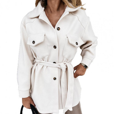 Ženski kaput s otvorenim ovratnikom, jednoredno kopčanje, jesen, zima, vuneni kaput s preklopnim džepovima, topli ležerni kaput, ženska gornja odjeća