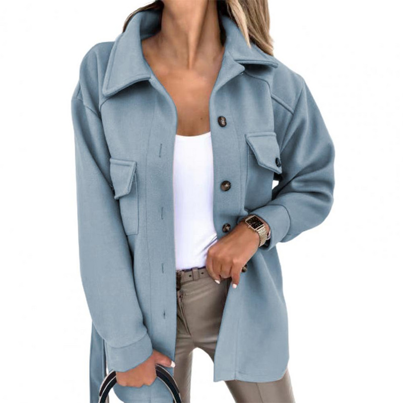 Ženski kaput s otvorenim ovratnikom, jednoredno kopčanje, jesen, zima, vuneni kaput s preklopnim džepovima, topli ležerni kaput, ženska gornja odjeća