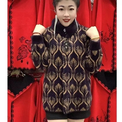 Jachetă de toamnă iarnă pentru mame de ultimă generație, la modă, imitație groasă, din nurcă, din cașmir, din lână, pentru femei de vârstă mijlocie, cardigan tricotat 5XL